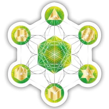 Green and yellow metatronic cube - Sticker size S (10 x 10 cm) - white matte - Front