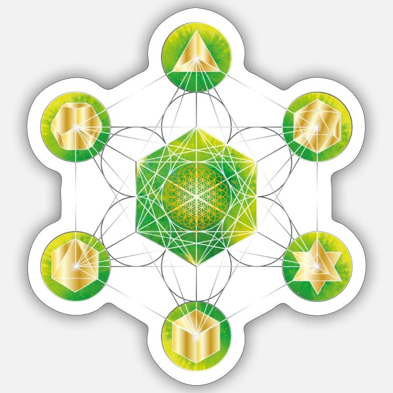 Green and yellow metatronic cube - Sticker size S (10 x 10 cm) - white matte