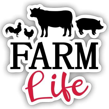 Bauernhof Leben Bauer Landwirt Kuh Huhn Schwein - Sticker Größe S (10 x 10 cm) - Mattweiß - Vorne