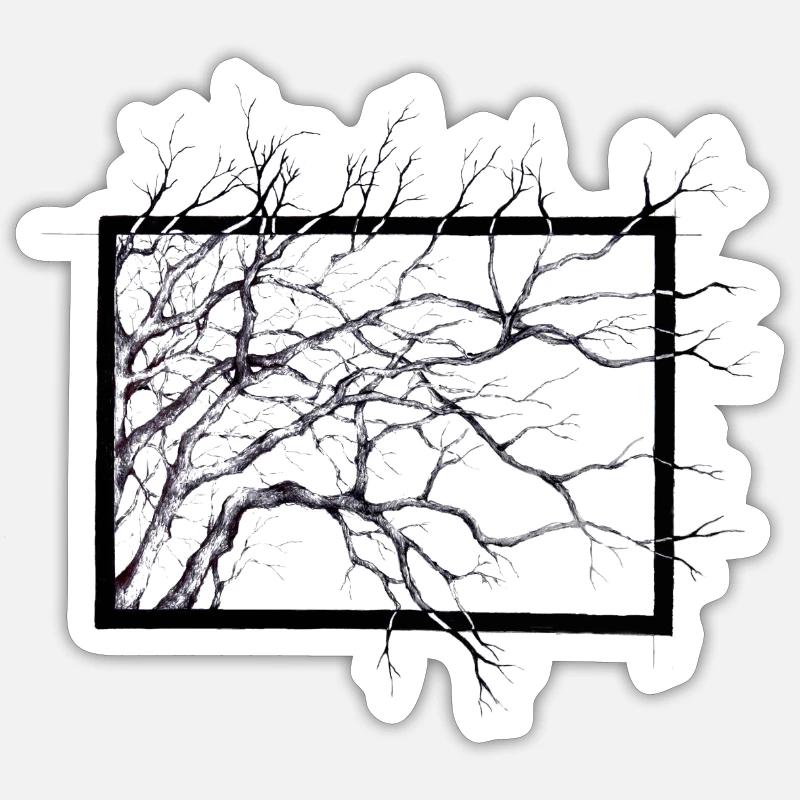 Dessin original d'arbre vintage utilisé look - Sticker taille S (10 x 10 cm) - blanc mat