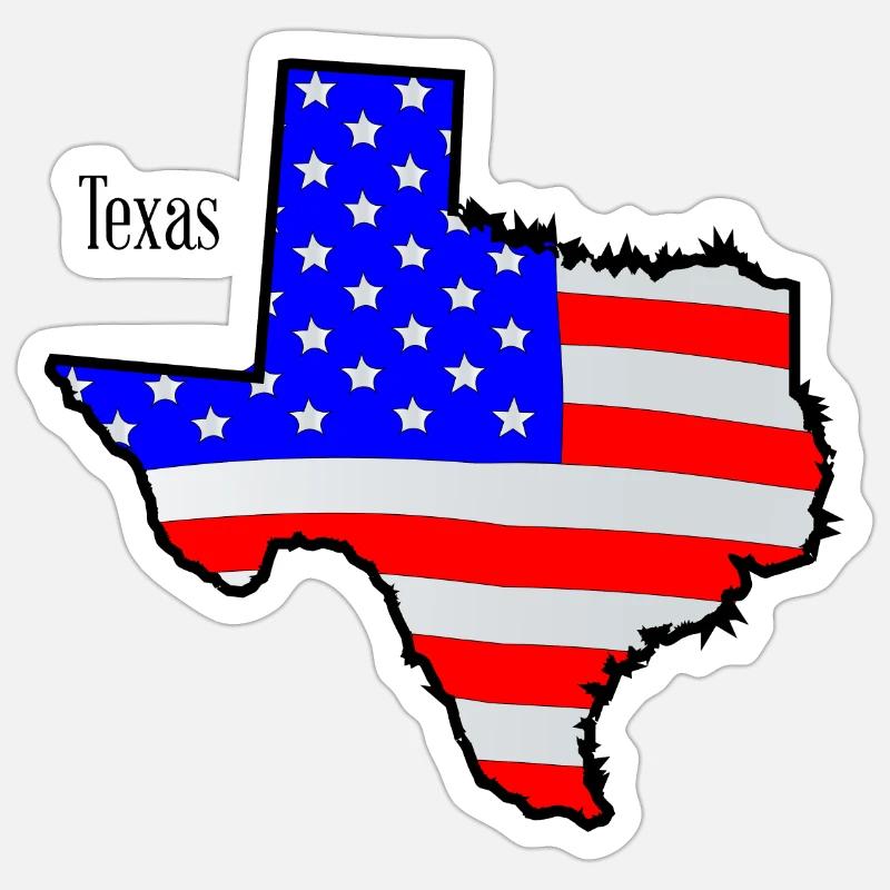 Carte et drapeau du Texas - Sticker taille S (10 x 10 cm) - blanc mat
