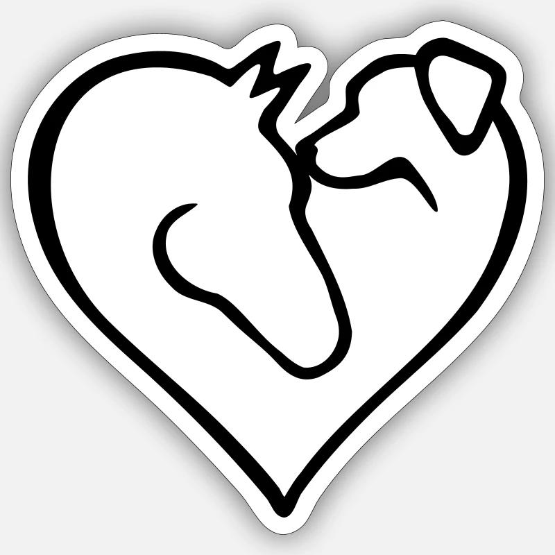 Cœur de cheval avec chien - changement de couleur - Sticker taille S (10 x 10 cm) - blanc mat