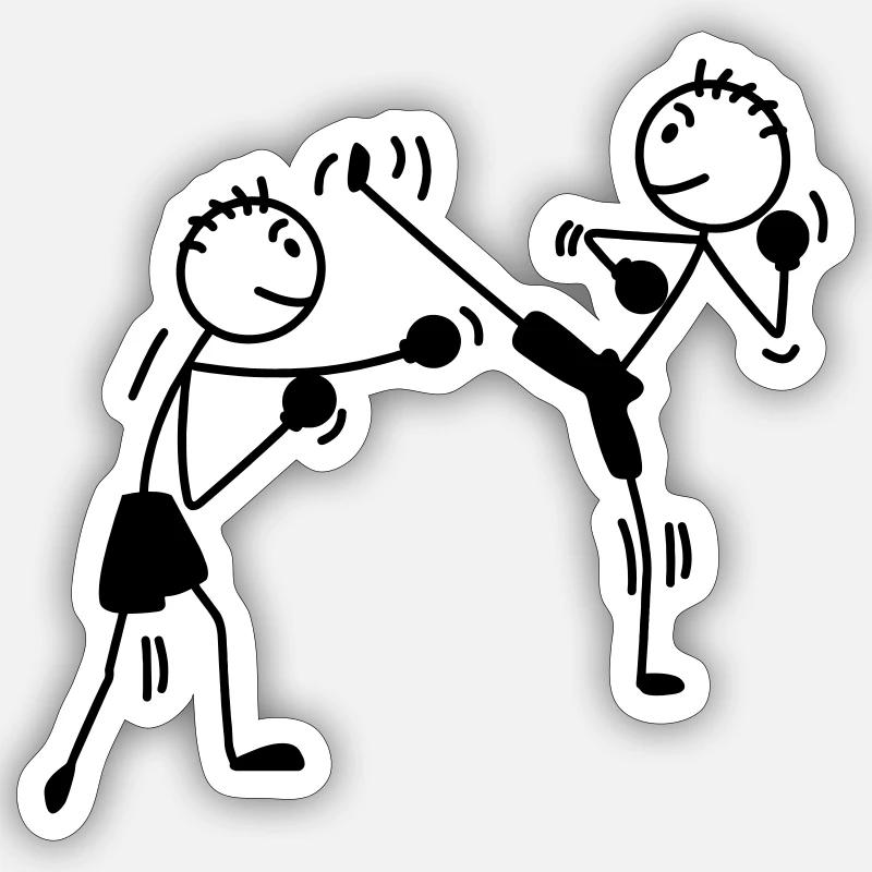 kickboxing high kick et punchs - Sticker taille S (10 x 10 cm) - blanc mat