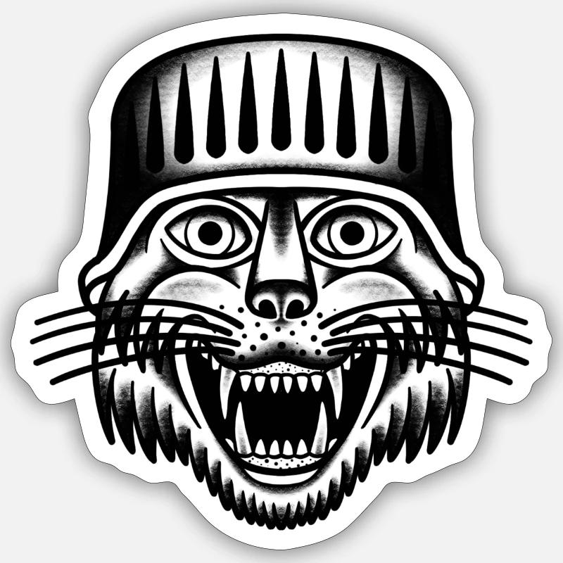 Cat Russian prison style - Sticker taille S (10 x 10 cm) - blanc mat