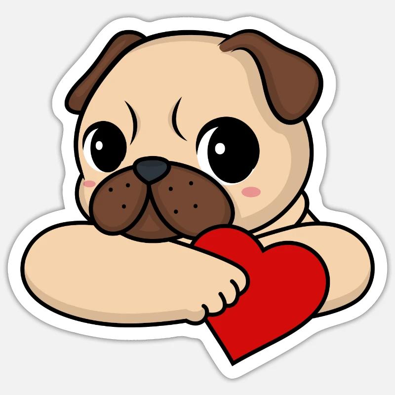 Mops mit Herz Sticker Größe S (10 x 10 cm)