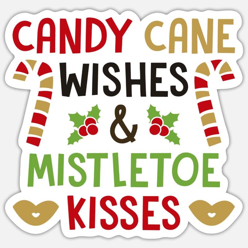 Candy Cane souhaite et bisous de gui Sticker taille S (10 x 10 cm)