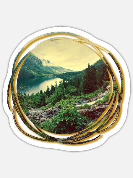Natur Abenteuer Adventure Wald Berge Mountains See - Sticker Größe S (10 x 10 cm) - Mattweiß