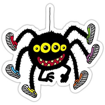 Spinne in bunten Schuhen - Sticker Größe S (10 x 10 cm) - Mattweiß - Vorne