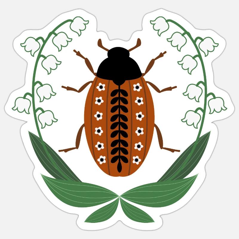 Maikäfer mit Maiglöckchen - Sticker Größe S (10 x 10 cm) - Mattweiß