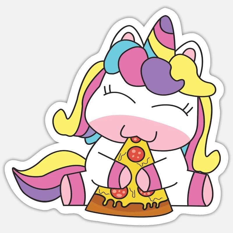 Licorne mangeant la pizza Sticker taille S (10 x 10 cm)