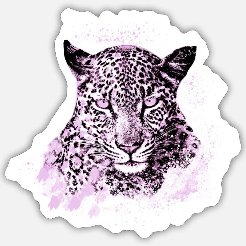 snow leopard,cat,leopard,pink,wildcat - Sticker size S (10 x 10 cm) - white matte