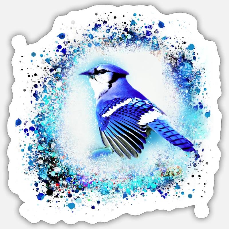 blue jay, oiseau, bleu, graffiti ,aquarelle ,perruque Sticker taille S (10 x 10 cm)