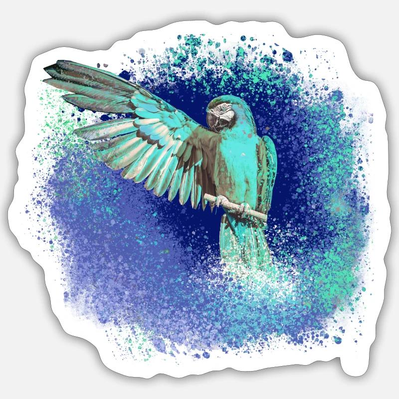 sittich ara,,bird,graffiti,mint,blue,brush,spray - Sticker size S (10 x 10 cm) - white matte