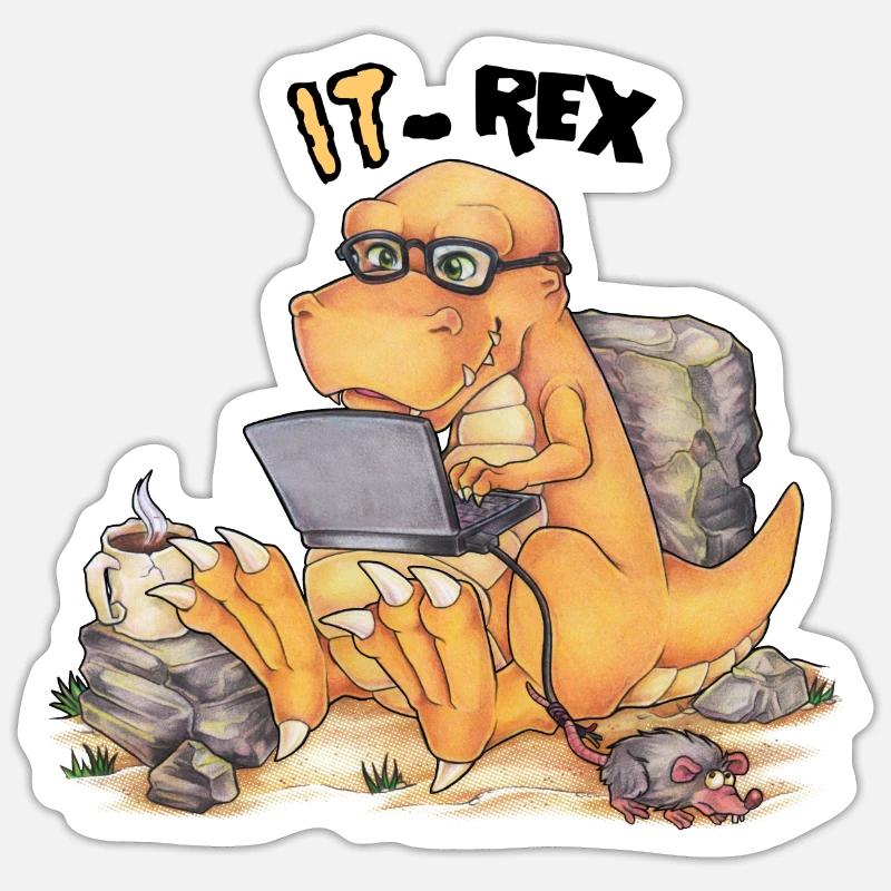 IT Rex- Funny dinosaur with computer Sticker size S (10 x 10 cm)