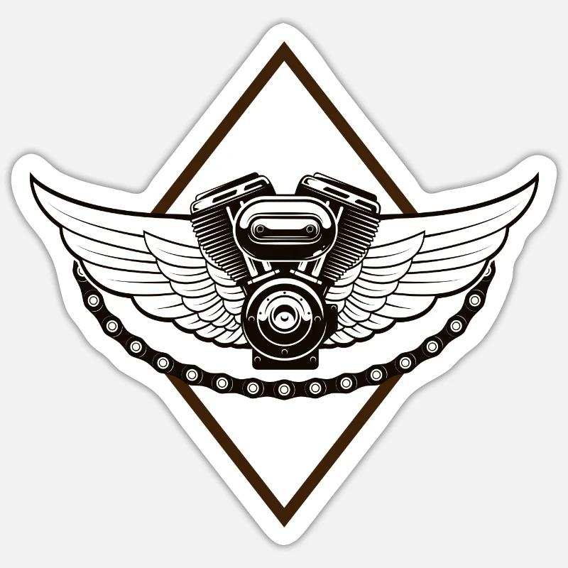 Vintage engine with wing - Biker - Motorcycle Sticker size S (10 x 10 cm)