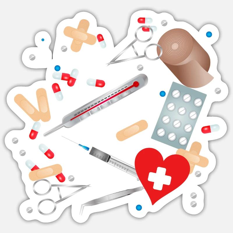 Erste Hilfe Set,Reiseapotheke oder Hausapotheke - Sticker Größe S (10 x 10 cm) - Mattweiß