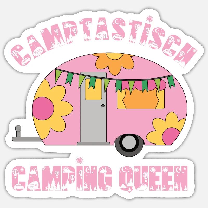 Caravane Camptastisch Camping Queen - Sticker taille S (10 x 10 cm) - blanc mat