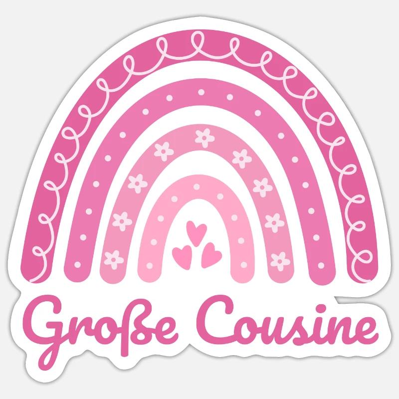 Große Cousine Boho Regenbogen - Sticker Größe S (10 x 10 cm) - Mattweiß