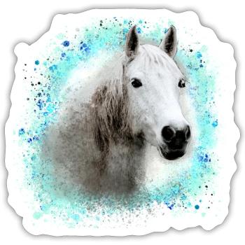 cheval , moisi ,graffiti , peinture,cheval blanc, - Sticker taille S (10 x 10 cm) - blanc mat - Devant