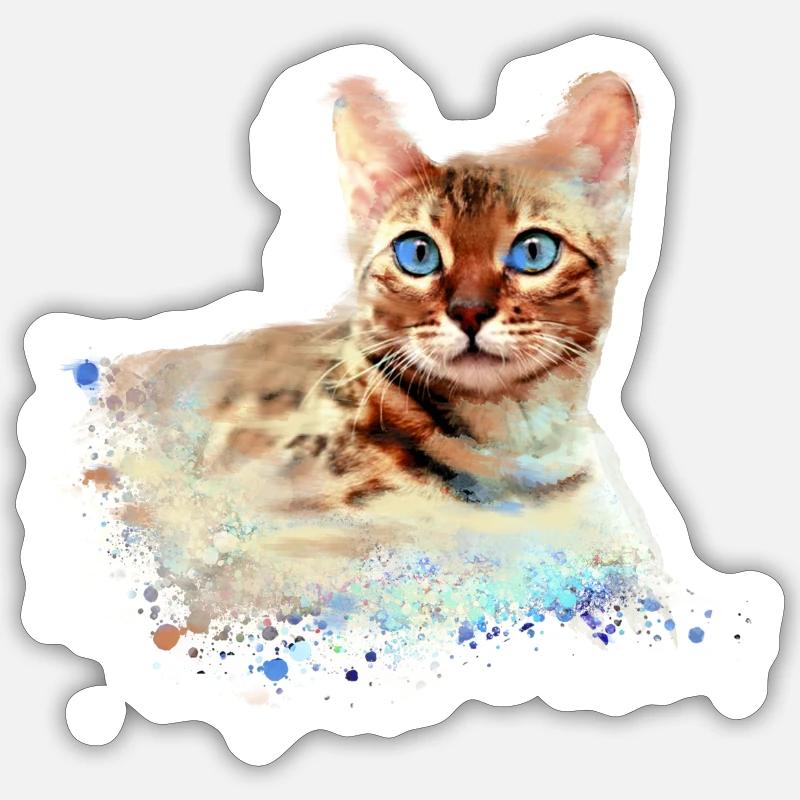 chat bengal, chat, bengale, graffiti, peinture, aquarelle - Sticker taille S (10 x 10 cm) - blanc mat