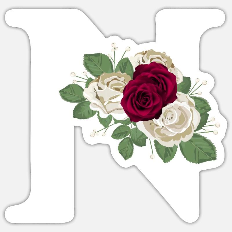 lettre N fleuris - Sticker taille S (10 x 10 cm) - blanc mat