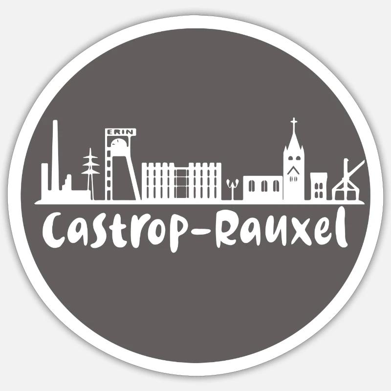castrop-rauxel, skyline,kreis, scherenschnitt,grau - Sticker Größe S (10 x 10 cm) - Mattweiß