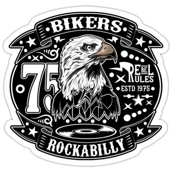 Rockabilly Vintage Rocker 1975 Biker 70er - Sticker Größe S (10 x 10 cm) - Mattweiß - Vorne