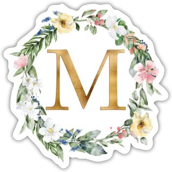 Personalisierbar Monogramm Watercolour Floral M - Sticker Größe S (10 x 10 cm) - Mattweiß - Vorne