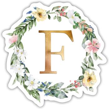 Personalisierbar Monogramm Watercolour Floral F - Sticker Größe S (10 x 10 cm) - Mattweiß - Vorne
