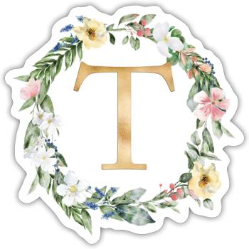Personalisierbar Monogramm Watercolour Floral T - Sticker Größe S (10 x 10 cm) - Mattweiß - Vorne