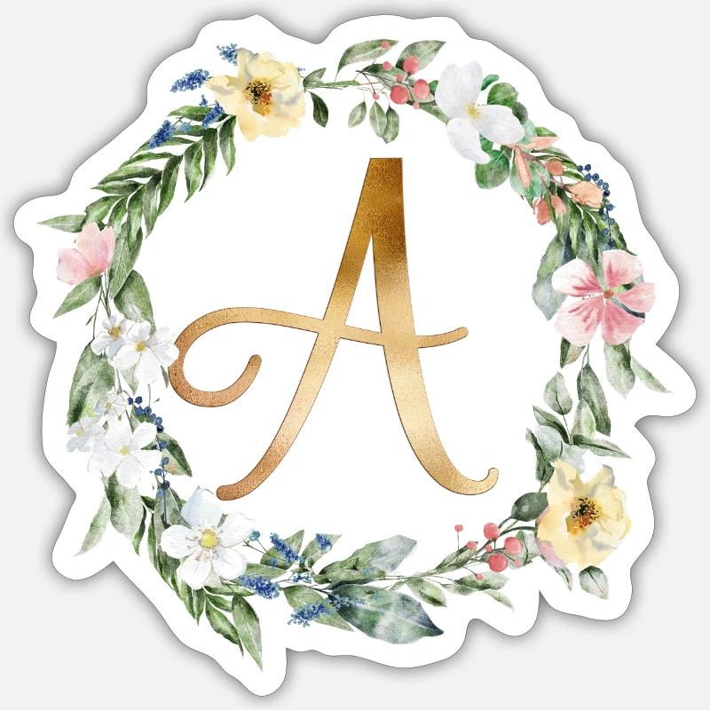 Customizable Monogram Watercolour Floral A - Sticker size S (10 x 10 cm) - white matte