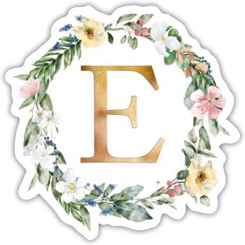 Personalisierbar Monogramm Watercolour Floral E - Sticker Größe S (10 x 10 cm) - Mattweiß - Vorne