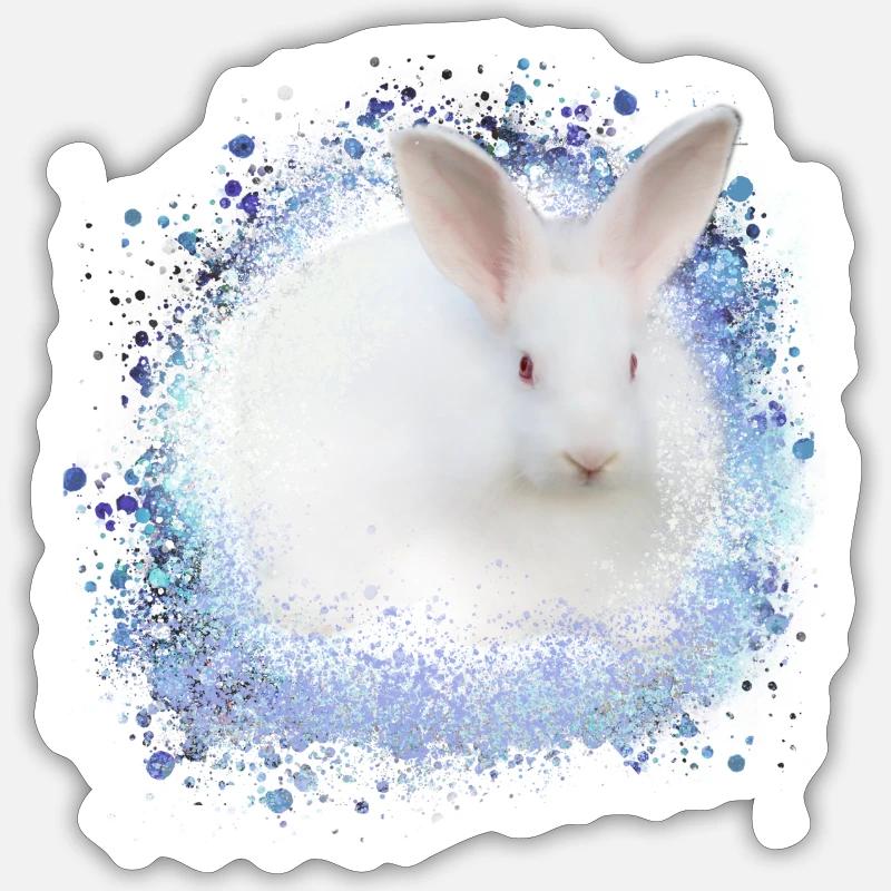 lapin blanc, lapin, graffiti, bleu - Sticker taille S (10 x 10 cm) - blanc mat