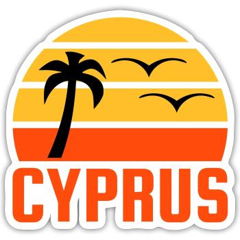 Cyprus (Halbsonne, Palme, zwei Vögel) - Sticker Größe S (10 x 10 cm) - Mattweiß - Vorne