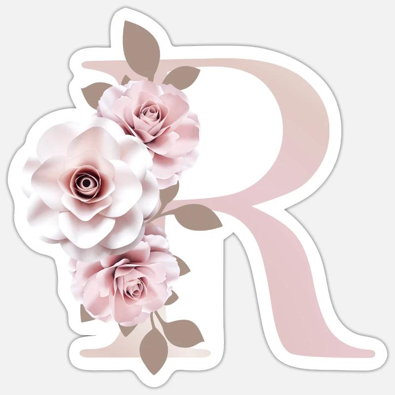 R Buchstabe mit Blumen 3D Effekt Sticker Größe S (10 x 10 cm)