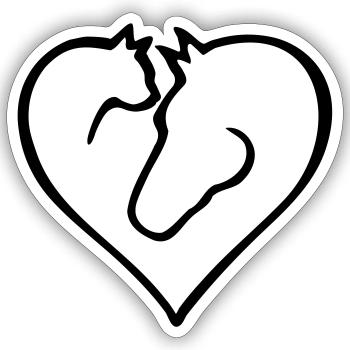 Katzenherz mit Pferd - Farbwechsel - Sticker Größe S (10 x 10 cm) - Mattweiß - Vorne