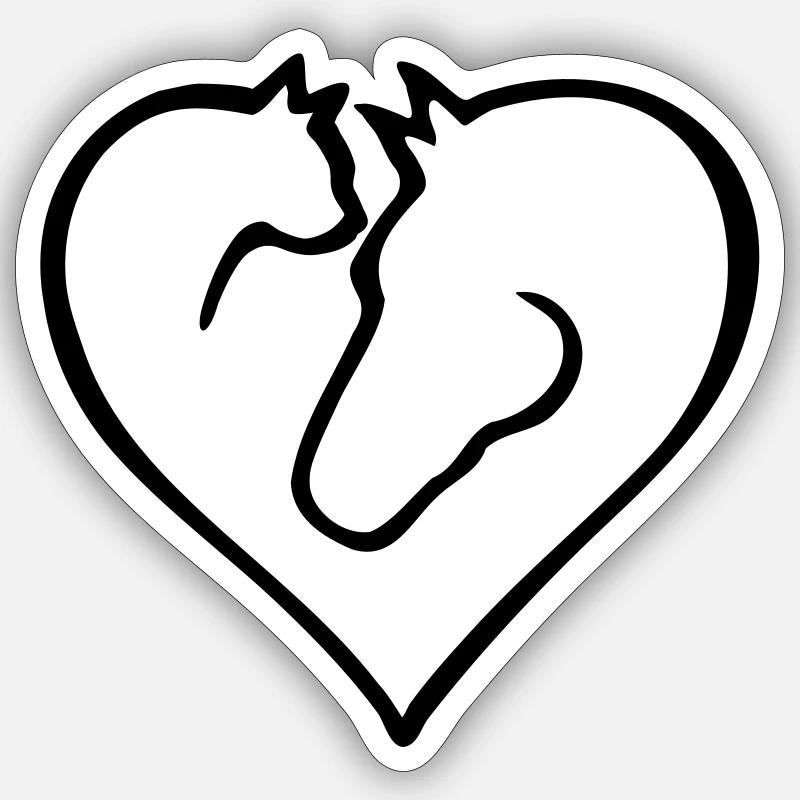 Katzenherz mit Pferd - Farbwechsel - Sticker Größe S (10 x 10 cm) - Mattweiß