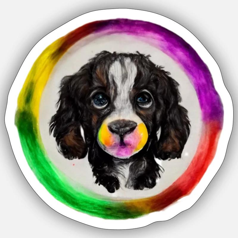 Rainbow Dog Cocker Épagneul - Sticker taille S (10 x 10 cm) - blanc mat