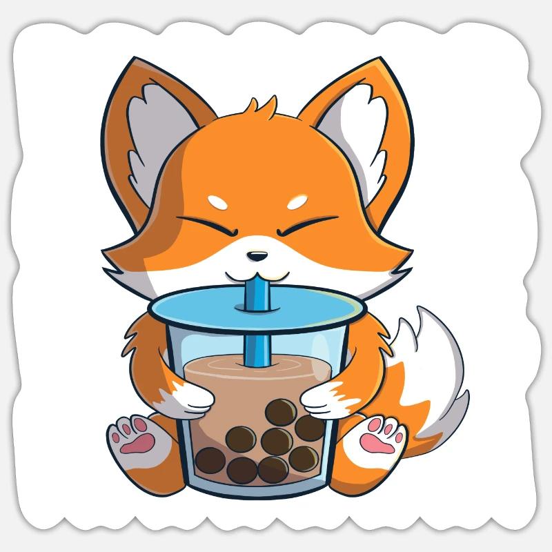 Boba Foxcute Kawaii Fox trinkt Bubble Tea - Sticker Größe S (10 x 10 cm) - Mattweiß