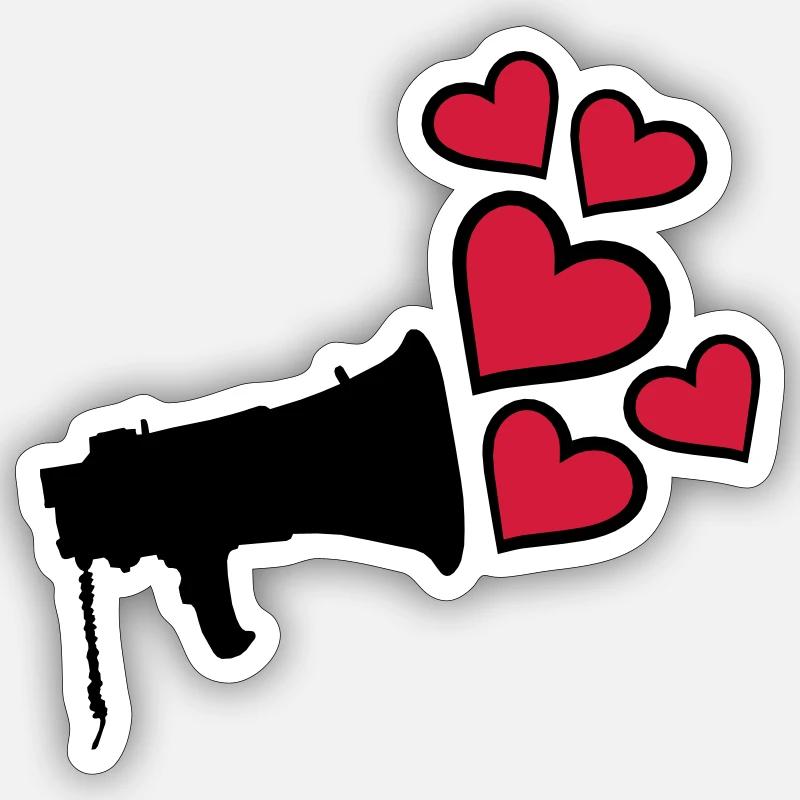 Liebe Megafon Herzen Design - Sticker Größe S (10 x 10 cm) - Mattweiß