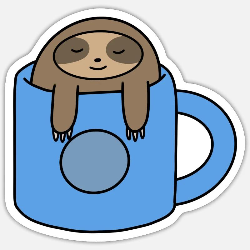 Sloth In a Mug. - Sticker size S (10 x 10 cm) - white matte
