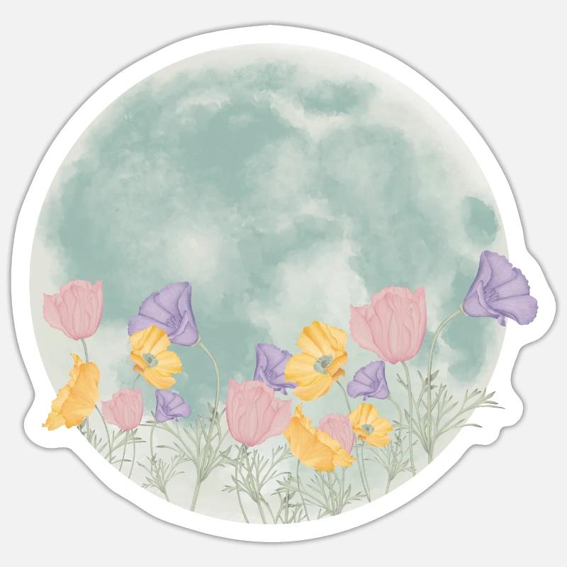 Lune fleurie - Sticker taille S (10 x 10 cm) - blanc mat