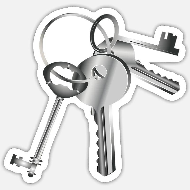 clés argentées sur un porte-clés Sticker taille S (10 x 10 cm)