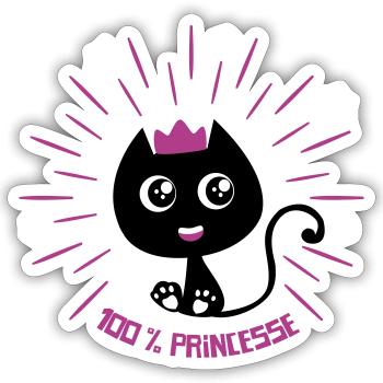 100 % Princesse, mignon petit chat ! humour chat - Sticker taille S (10 x 10 cm) - blanc mat - Devant