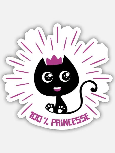 100 % Princesse, mignon petit chat ! humour chat - Sticker taille S (10 x 10 cm) - blanc mat