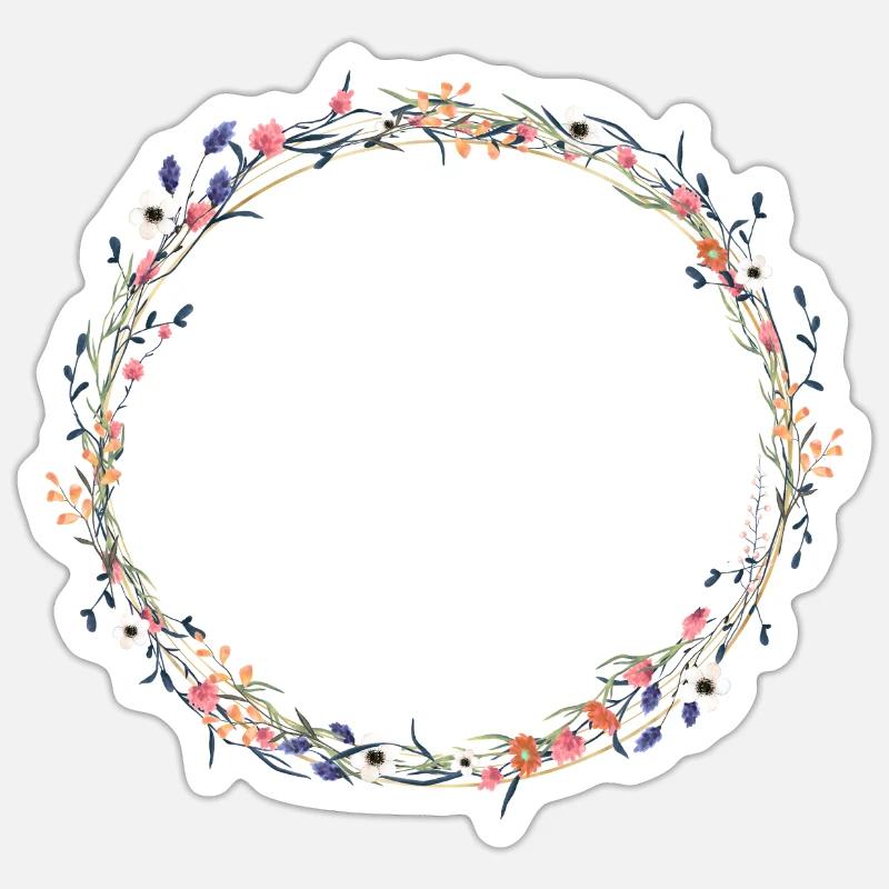 Field flowers wreath boho customizable - Sticker size S (10 x 10 cm) - white matte