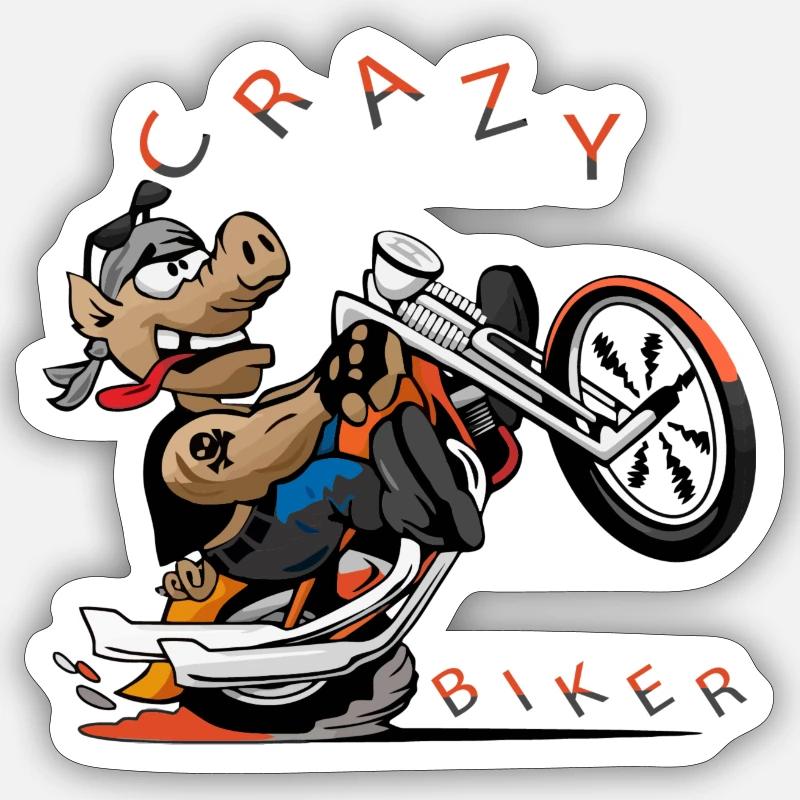Wilder Hund Biker Cartoon - Sticker Größe S (10 x 10 cm) - Mattweiß