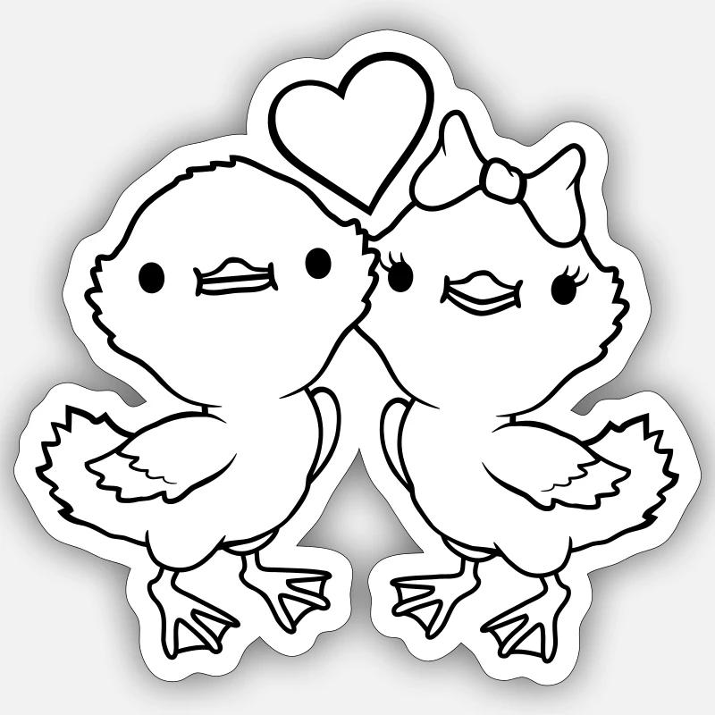 2 Chicks Heart Pair Sticker size S (10 x 10 cm)