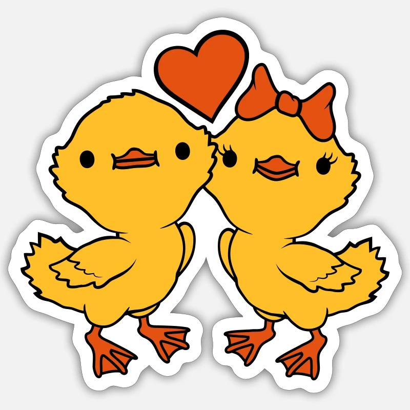 Heart 2 Chicks Pair - Sticker size S (10 x 10 cm) - white matte