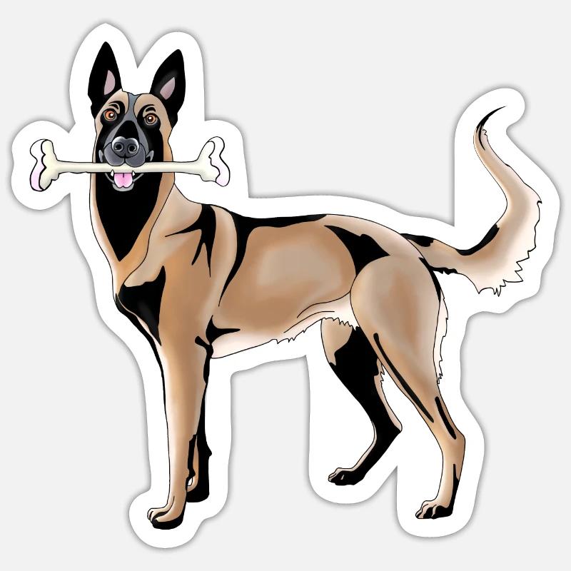 Malinois Schäferhund mit Knochen Sticker Größe S (10 x 10 cm)